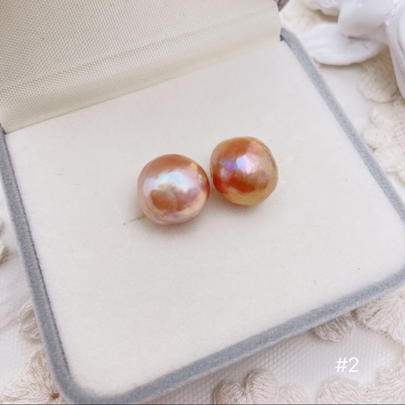 Pearl Studs, Genuine Baroque Edison pearl - Picture 2 of 12